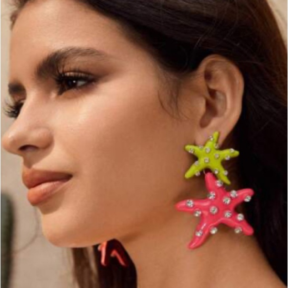 Starfish Rhinestone Drop Earrings